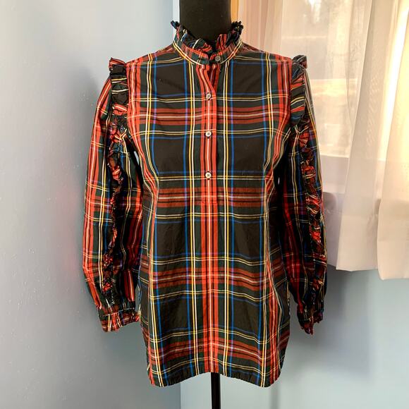 J. Crew Ruffle Popover Top in Stewart Plaid Size XS - Picture 3 of 9